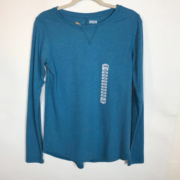 DULUTH TRADING Women’s “Dynamite” Blue NBR Casual Work Waffle Crew Neck Henley M - Picture 1 of 3